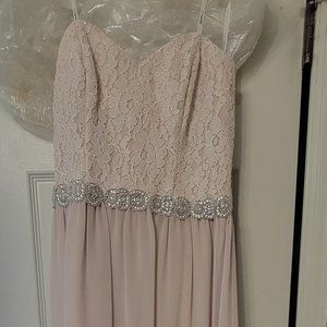 Ivory/pink floor length formal bridesmaid dress